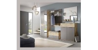 Ensemble de salle de bain : meuble sous vasque + demi colonne + miroir – Gris anthracite et chêne clair – SELMA