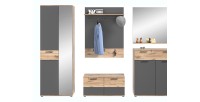 Ensemble de salle de bain : meuble sous vasque + demi colonne + miroir – Gris anthracite et chêne clair – SELMA