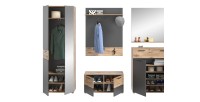 Ensemble de salle de bain : meuble sous vasque + demi colonne + miroir – Gris anthracite et chêne clair – SELMA