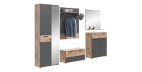 Ensemble de salle de bain : meuble sous vasque + demi colonne + miroir – Gris anthracite et chêne clair – SELMA