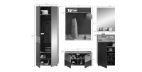 Ensemble de salle de bain : meuble sous vasque + demi colonne + miroir – Gris anthracite et chêne clair – SELMA