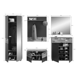 Ensemble de salle de bain : meuble sous vasque + demi colonne + miroir – Gris anthracite et chêne clair – SELMA