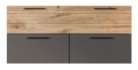 Ensemble de salle de bain : meuble sous vasque + demi colonne + miroir – Gris anthracite et chêne clair – SELMA
