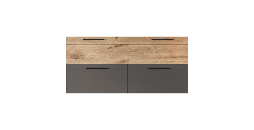 Ensemble de salle de bain : meuble sous vasque + demi colonne + miroir – Gris anthracite et chêne clair – SELMA