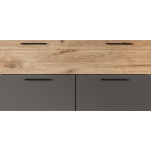 Ensemble de salle de bain : meuble sous vasque + demi colonne + miroir – Gris anthracite et chêne clair – SELMA