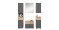 Ensemble de salle de bains : Meuble sous vasque, colonne, armoire de rangement avec miroir + 2 demi-colonne – Gris anthracite et