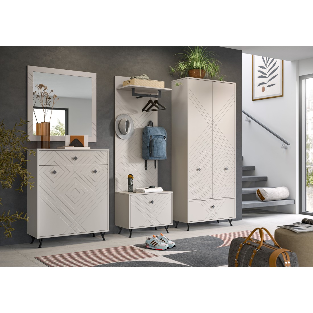 Armadio LUNA – Beige opaco – 3 porte, 6 vani – Da posizionare