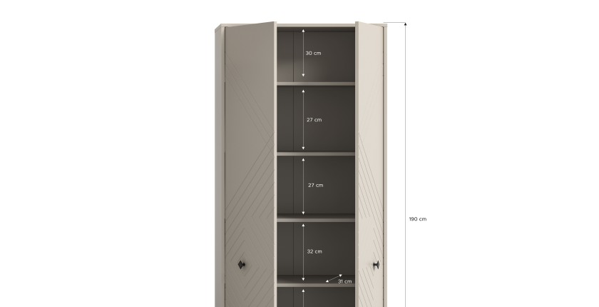 Armadio LUNA – Beige opaco – 3 porte, 6 vani – Da posizionare