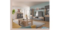 Buffet haut avec porte vitrée – Gris anthracite et chêne clair – SELMA
