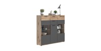 Buffet haut avec porte vitrée – Gris anthracite et chêne clair – SELMA