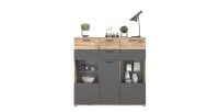 Buffet haut avec porte vitrée – Gris anthracite et chêne clair – SELMA