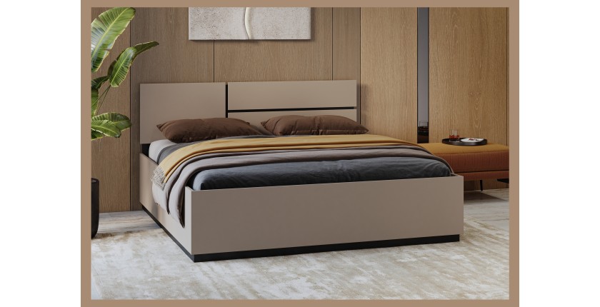 Lit HAVANA 180x200 cm beige et noir – Élégance moderne pour grande chambre adulte
