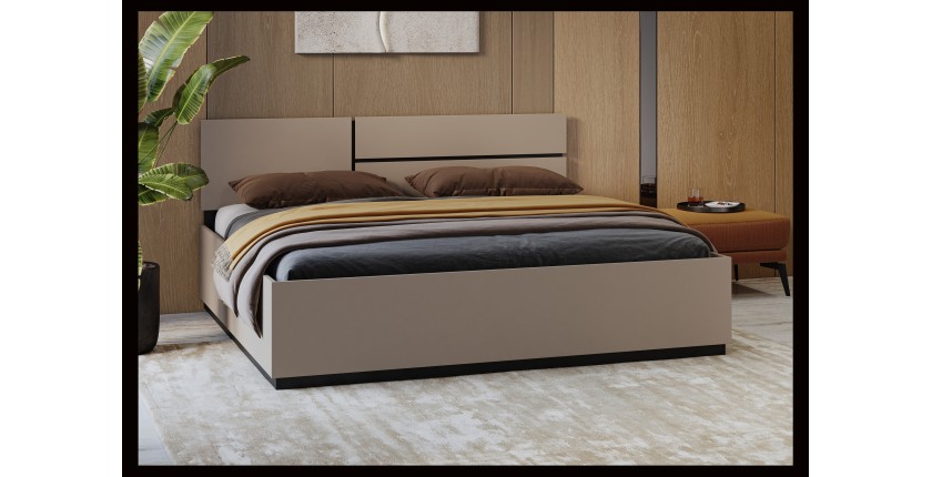 Lit HAVANA 180x200 cm beige et noir – Élégance moderne pour grande chambre adulte