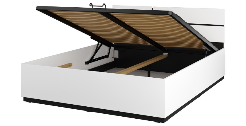 Lit HAVANA 160x200 cm blanc et noir avec coffre – Design moderne et rangement intégré