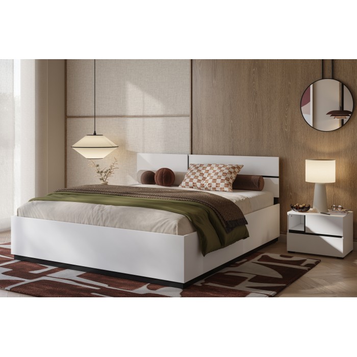 Bed met opbergruimte HAVANA 160x200 cm – Wit en zwart – Modern ontwerp en ingebouwde opslag