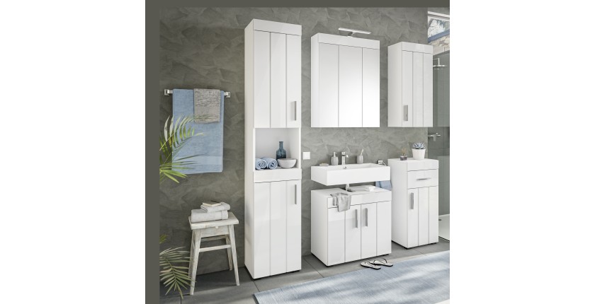 Colonne de salle de bain VENICE – Blanc laqué – Sans miroir