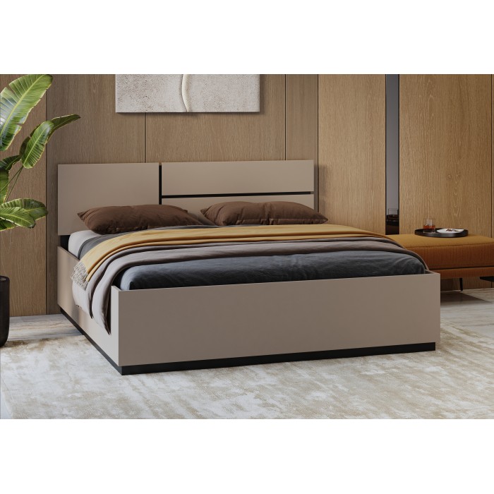 Cama con almacenaje HAVANA 160x200 cm – Beige y negro – Elegancia contemporánea y almacenamiento integrado