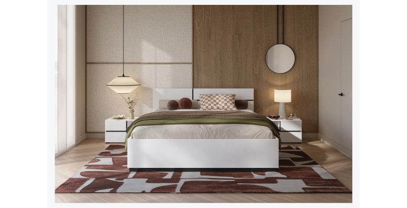 Bett HAVANA 180x200 cm weiß und schwarz mit Stauraum – Modernes Bett mit integriertem Stauraum