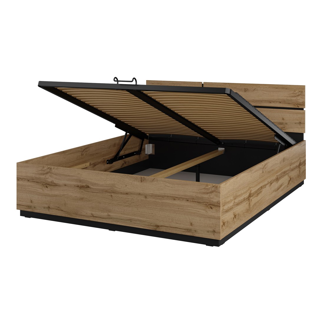 Lit coffre HAVANA 180x200 cm - Chêne et noir – Lit double moderne avec rangement intégré