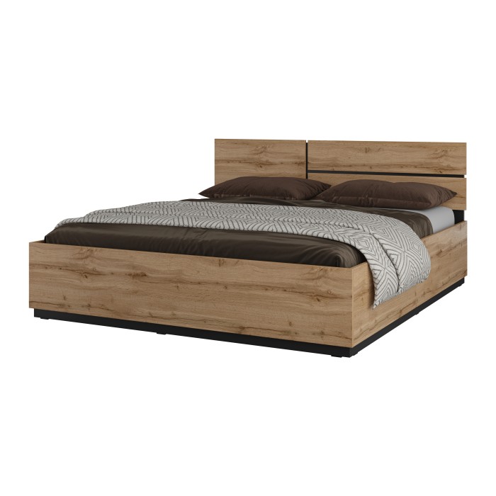 Opbergbed HAVANA 180x200 cm - Eiken en zwart - Modern tweepersoonsbed met geïntegreerde opbergruimte