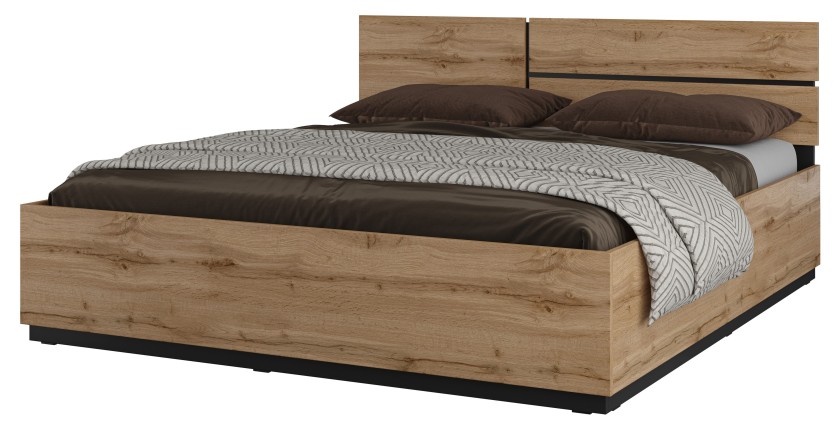 Lit coffre HAVANA 180x200 cm - Chêne et noir – Lit double moderne avec rangement intégré