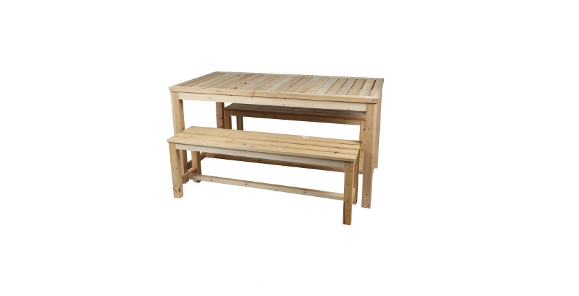 Table avec 2 bancs en bois – Collection NATURA – 150x80x77 cm – Esprit naturel et convivial