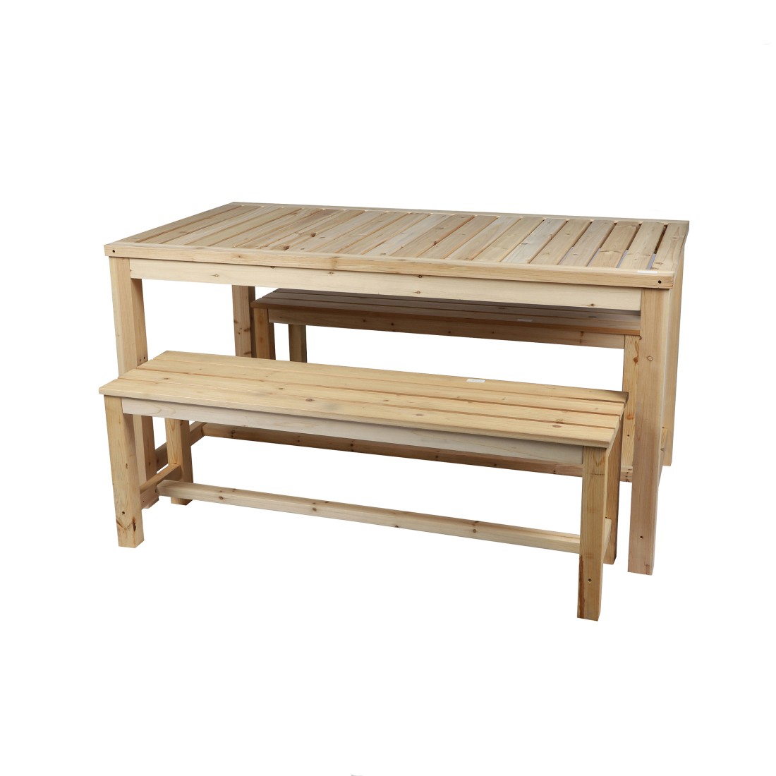 Table avec 2 bancs en bois – Collection NATURA – 150x80x77 cm – Esprit naturel et convivial