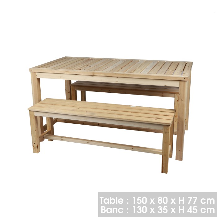 Mesa con 2 bancos de madera – Colección NATURA – 150x80x77 cm – Espíritu natural y acogedor