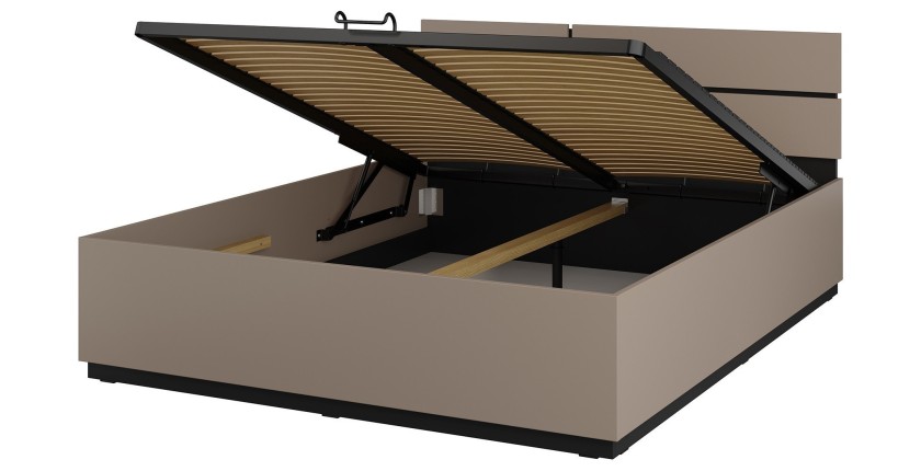 Lit HAVANA 180x200 cm beige et noir avec coffre – Lit double moderne avec espace de rangement