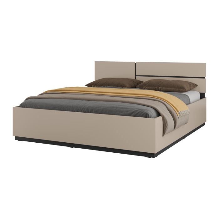Lit coffre HAVANA 180x200 cm - Beige und Schwarz – Modernes Doppelbett mit Stauraum