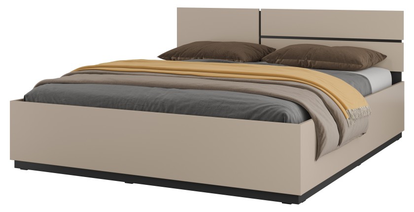 Lit HAVANA 180x200 cm beige et noir avec coffre – Lit double moderne avec espace de rangement