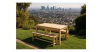 Table avec 2 bancs en bois – Collection NATURA – 150x80x77 cm – Esprit naturel et convivial