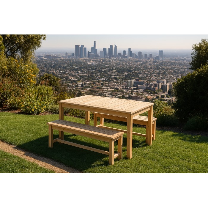 Table avec 2 bancs en bois – Collection NATURA – 150x80x77 cm – Esprit naturel et convivial   Tisch mit 2 Holzbänken – Kollektio