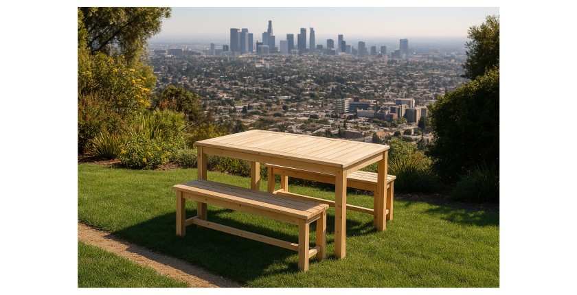 Table avec 2 bancs en bois – Collection NATURA – 150x80x77 cm – Esprit naturel et convivial