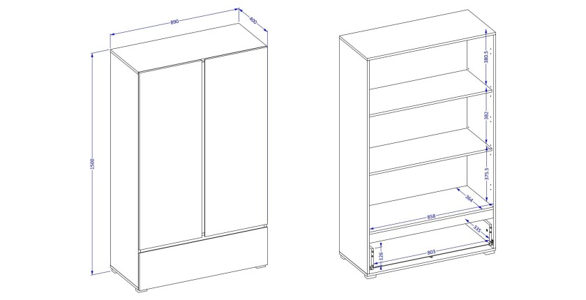 Armoire de rangement HAVANA blanche et noire 2 portes 1 tiroir – Design moderne et pratique