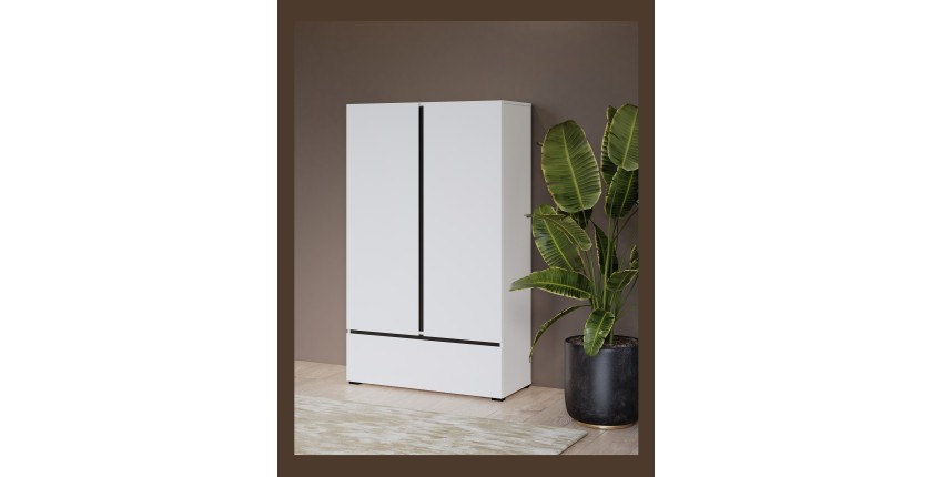 Armoire de rangement HAVANA blanche et noire 2 portes 1 tiroir – Design moderne et pratique