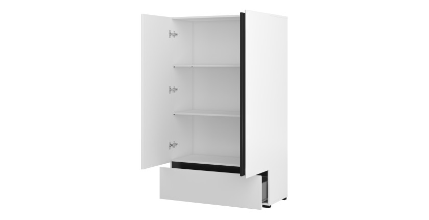 Armoire de rangement HAVANA blanche et noire 2 portes 1 tiroir – Design moderne et pratique