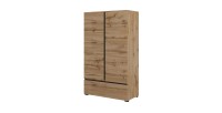Armario de almacenamiento HAVANA en roble y negro con 2 puertas y 1 cajón - Mueble moderno y compacto para dormitorio