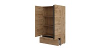 Armoire de rangement HAVANA chêne et noir 2 portes 1 tiroir – Meuble moderne et compact pour chambre