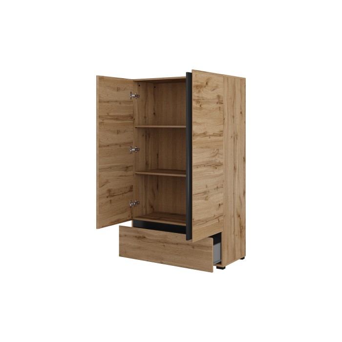 Armario de almacenamiento HAVANA roble y negro 2 puertas 1 cajón – Mueble moderno y compacto para dormitorio