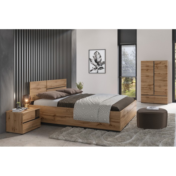 Armario de almacenamiento HAVANA roble y negro 2 puertas 1 cajón – Mueble moderno y compacto para dormitorio