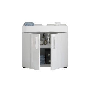 Ensemble de salle de bain : meuble sous vasque + armoire de rangement avec miroir – Blanc laqué – VENICE