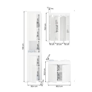 Ensemble de salle de bain : meuble sous vasque + armoire de rangement avec miroir – Blanc laqué – VENICE