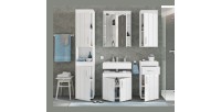Badezimmer-Set: Waschbeckenunterschrank + Spiegelschrank – Hochglanz Weiß – VENICE