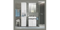 Badezimmer-Set: Waschbeckenunterschrank + Spiegelschrank – Hochglanz Weiß – VENICE