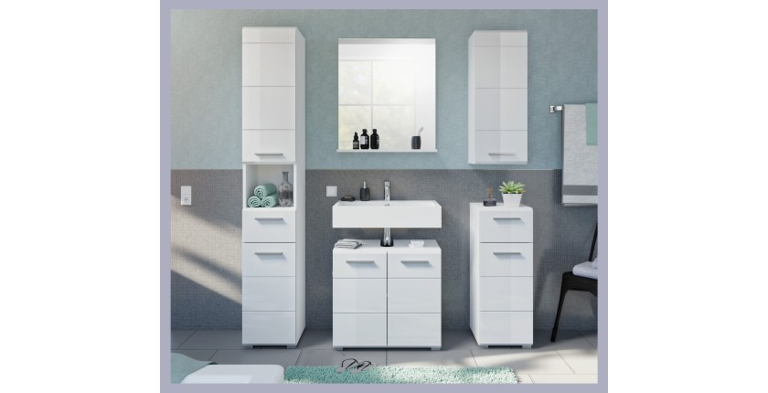 Meuble de rangement salle de bain 1 porte 1 tiroir – Blanc laqué – VICCO