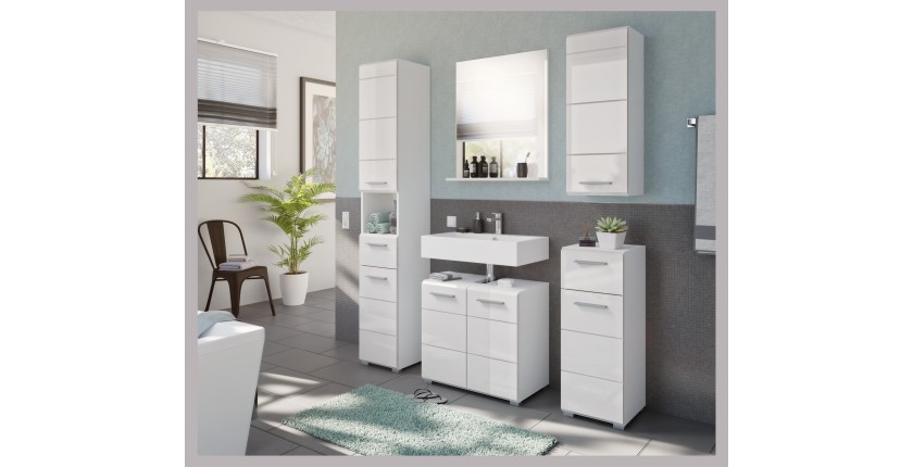 Meuble de rangement salle de bain 1 porte 1 tiroir – Blanc laqué – VICCO