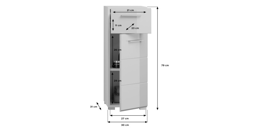Meuble de rangement salle de bain 1 porte 1 tiroir – Blanc laqué – VICCO