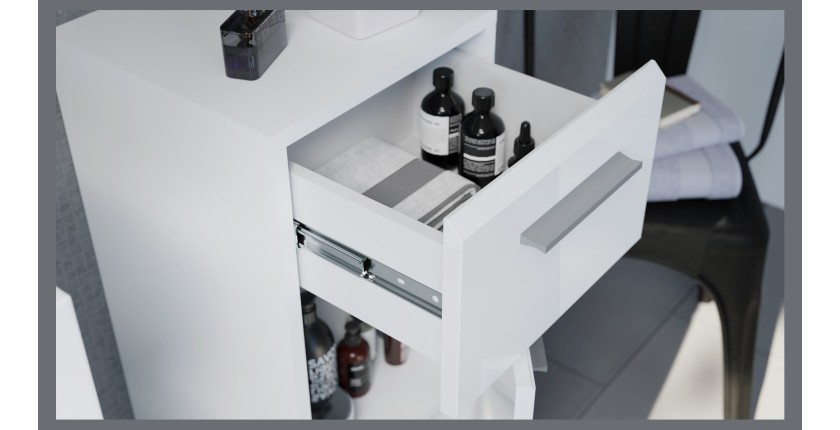 Meuble de rangement salle de bain 1 porte 1 tiroir – Blanc laqué – VICCO