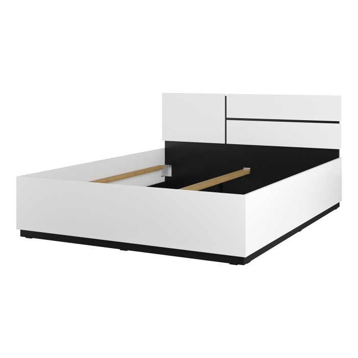 Komplettes Schlafzimmer HAVANA in Weiß und Schwarz – Bett 160x200, 4-türiger Schrank, Nachttische und Kommode